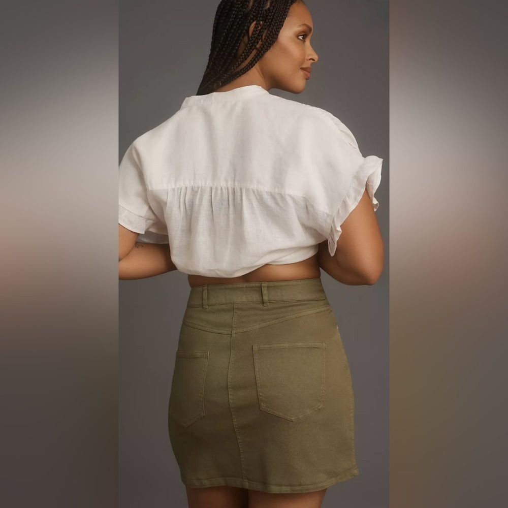 PILCRO Denim Mini Skirt in Olive Green - Picture 3 of 13